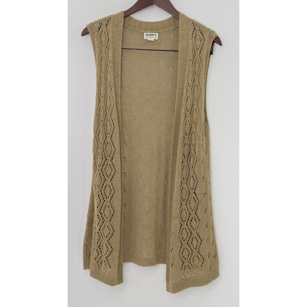 SERRV‎ Women's Vest Open Front Knit Crochet Sweater Boho Fair Trade Lagenlook L